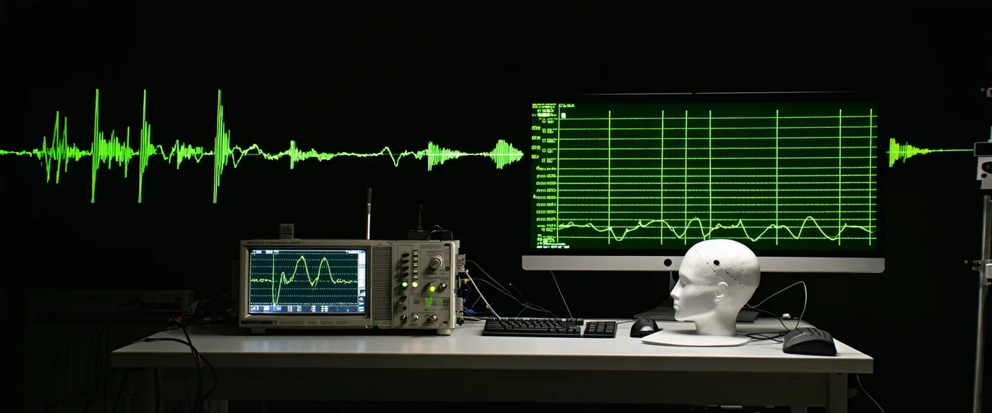 Signal processing laboratory with oscilloscope and electrode testing equipment