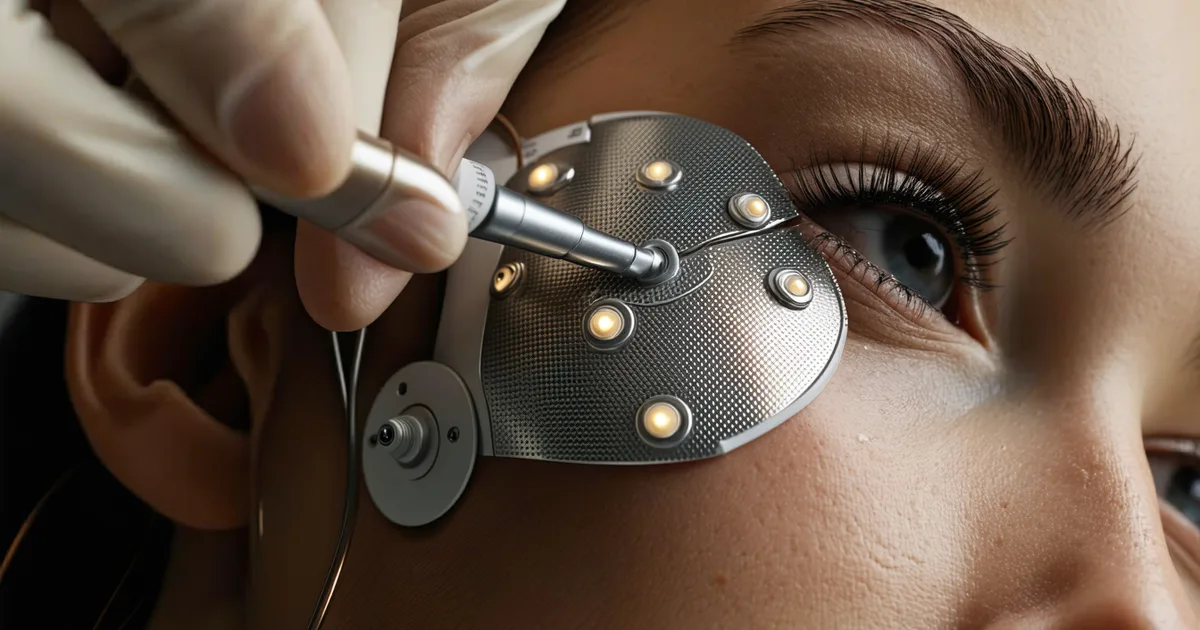 Close-up of EEG electrode cap with silver disc electrodes